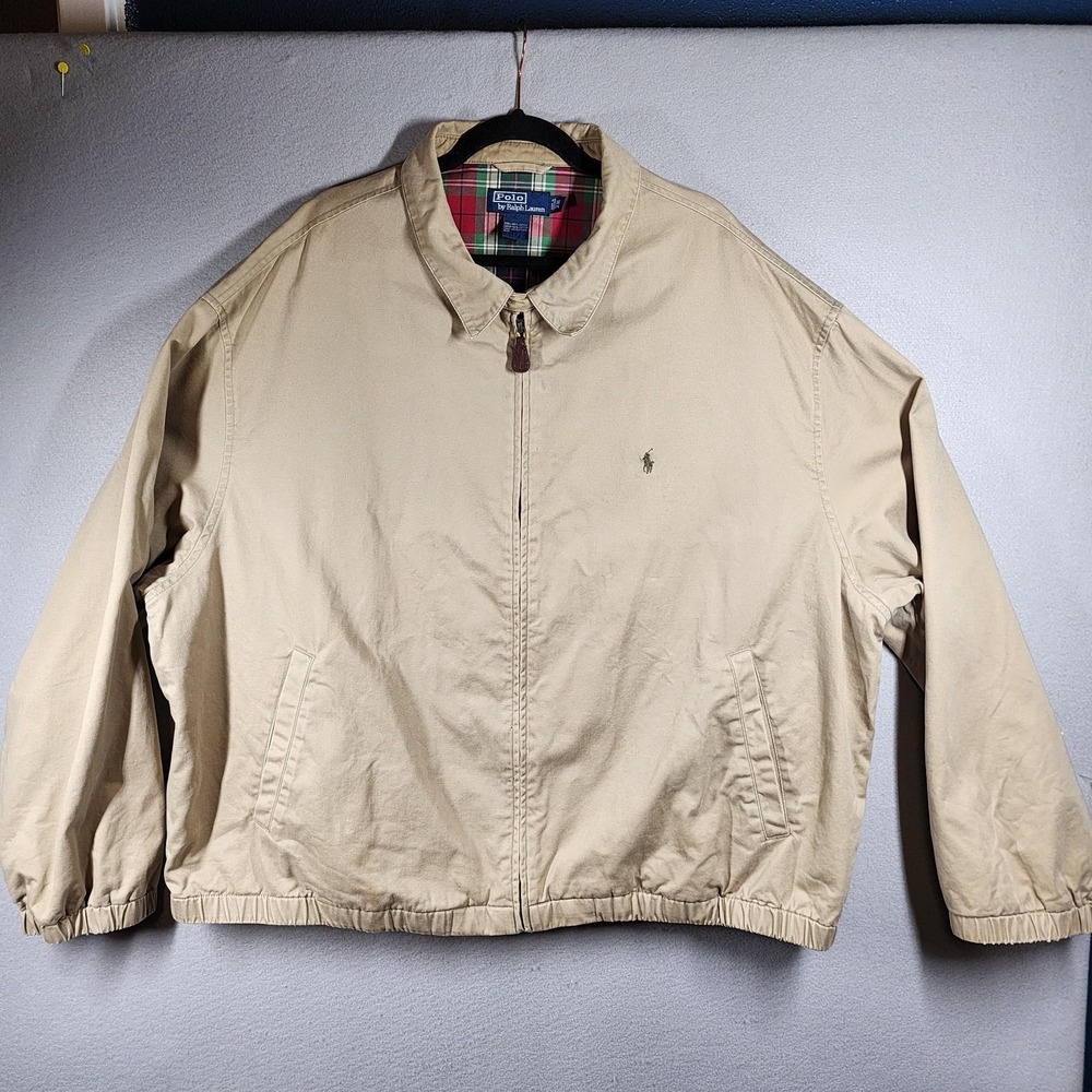 Vintage Polo Ralph Lauren Harrington Jacket Mens 3X Khaki Plaid Lined Coat Y2K